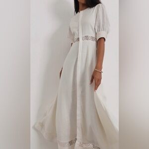 Vita Grace Anice Cotton Lace Trim Day Dress- ivory; NEVER WORN, TAGS ATTAHED